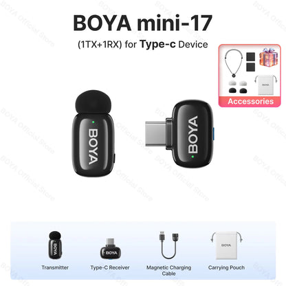 BOYA Mini Wireless Lavalier Microphone – Compact Audio for iOS & Android