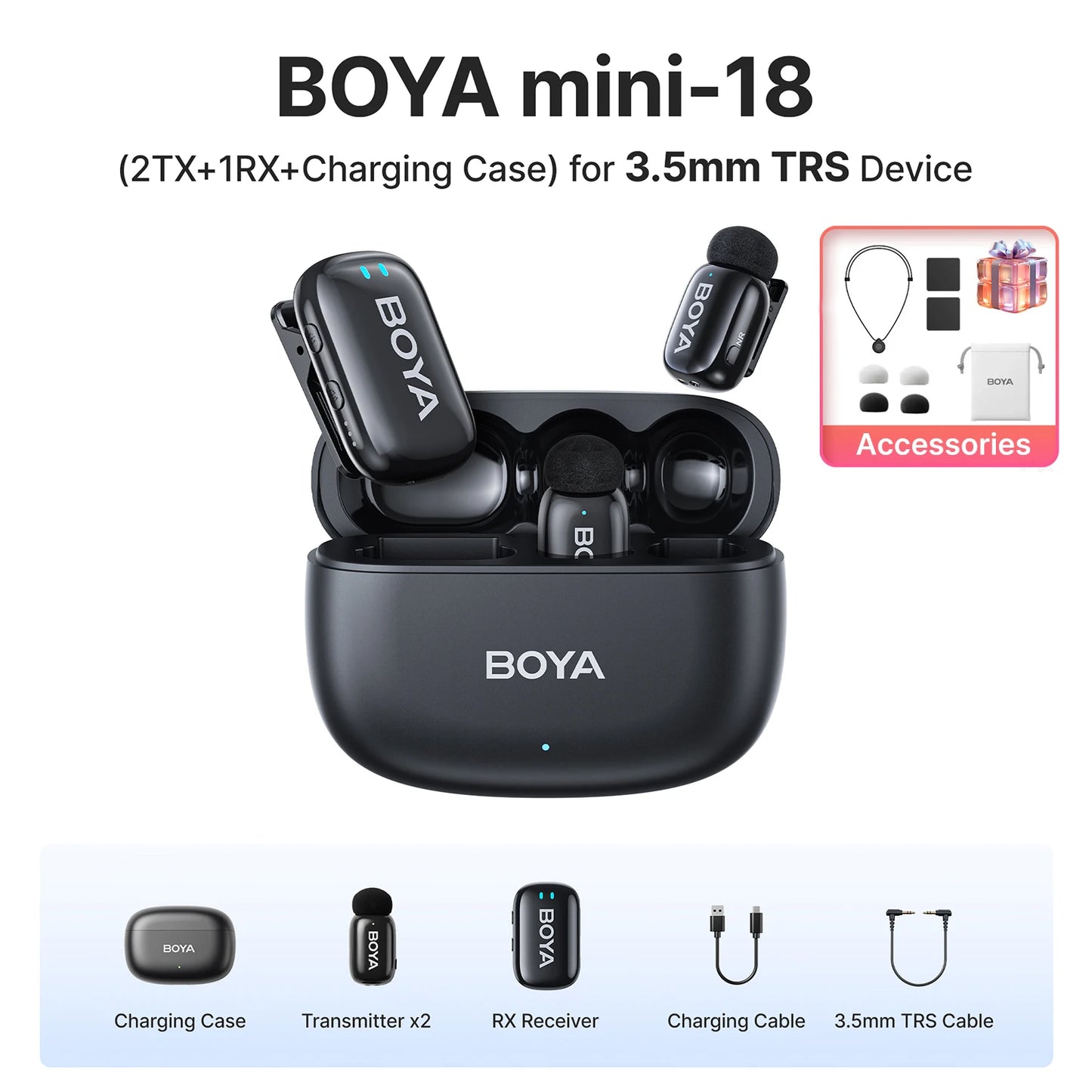 BOYA Mini Wireless Lavalier Microphone – Compact Audio for iOS & Android