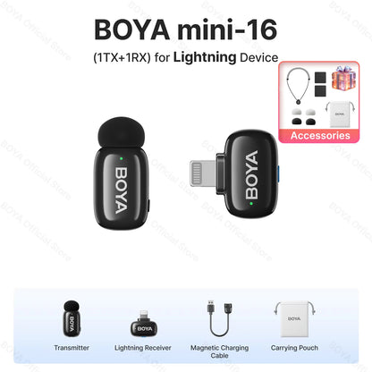 BOYA Mini Wireless Lavalier Microphone – Compact Audio for iOS & Android