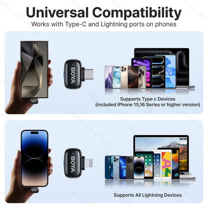 BOYA Mini Wireless Lavalier Microphone – Compact Audio for iOS & Android