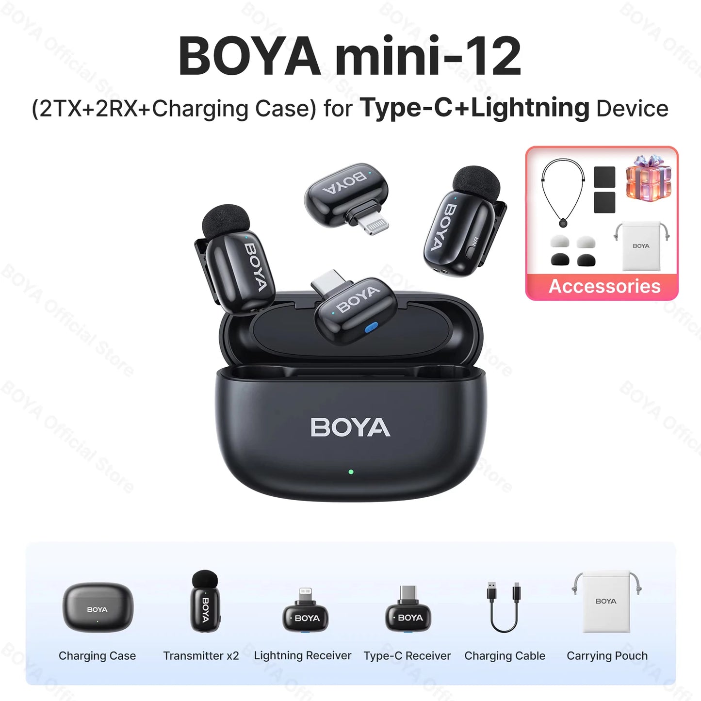 BOYA Mini Wireless Lavalier Microphone – Compact Audio for iOS & Android