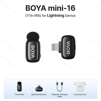 BOYA Mini Wireless Lavalier Microphone – Compact Audio for iOS & Android