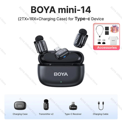 BOYA Mini Wireless Lavalier Microphone – Compact Audio for iOS & Android